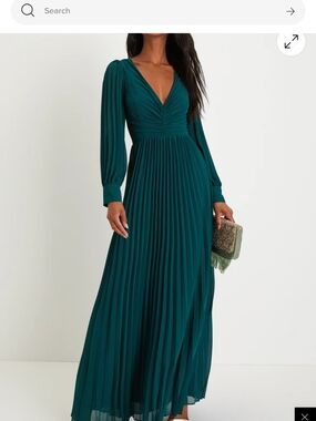 Lulu's Teal Pleated V-Neck Maxi Dress